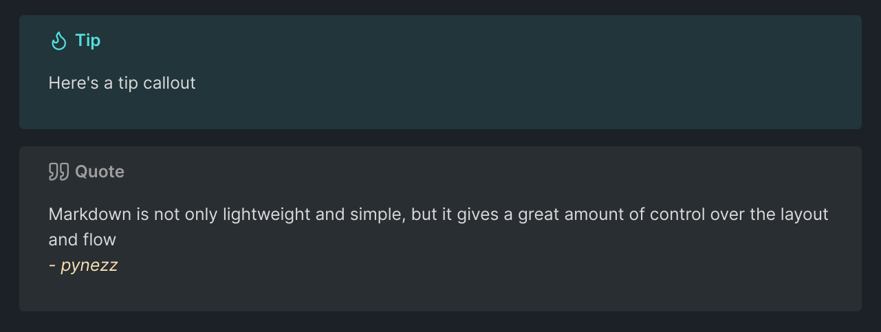 tip and quote callouts rendered by the hand-rolled parser